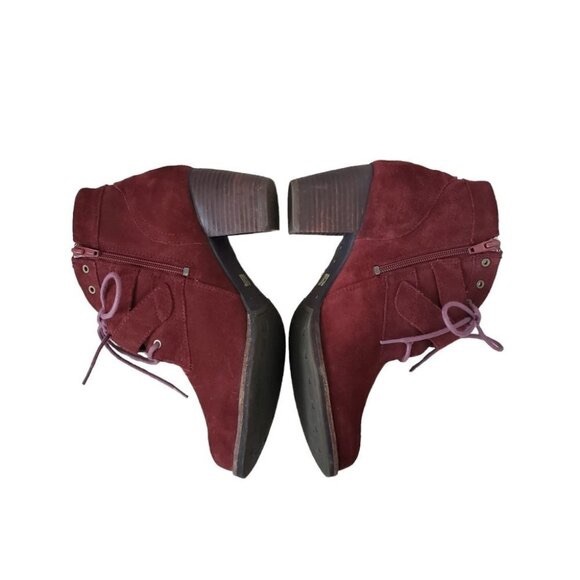 Caterpillar Briony Suede Waterproof Heeled Lace Up Ankle Booties Burgundy - Picture 3 of 5
